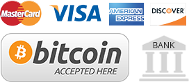 Different payment methods for our services: credit cards, bitcoin, bank transfer symbols