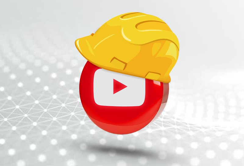 a Youtube logo with a safety helmet above